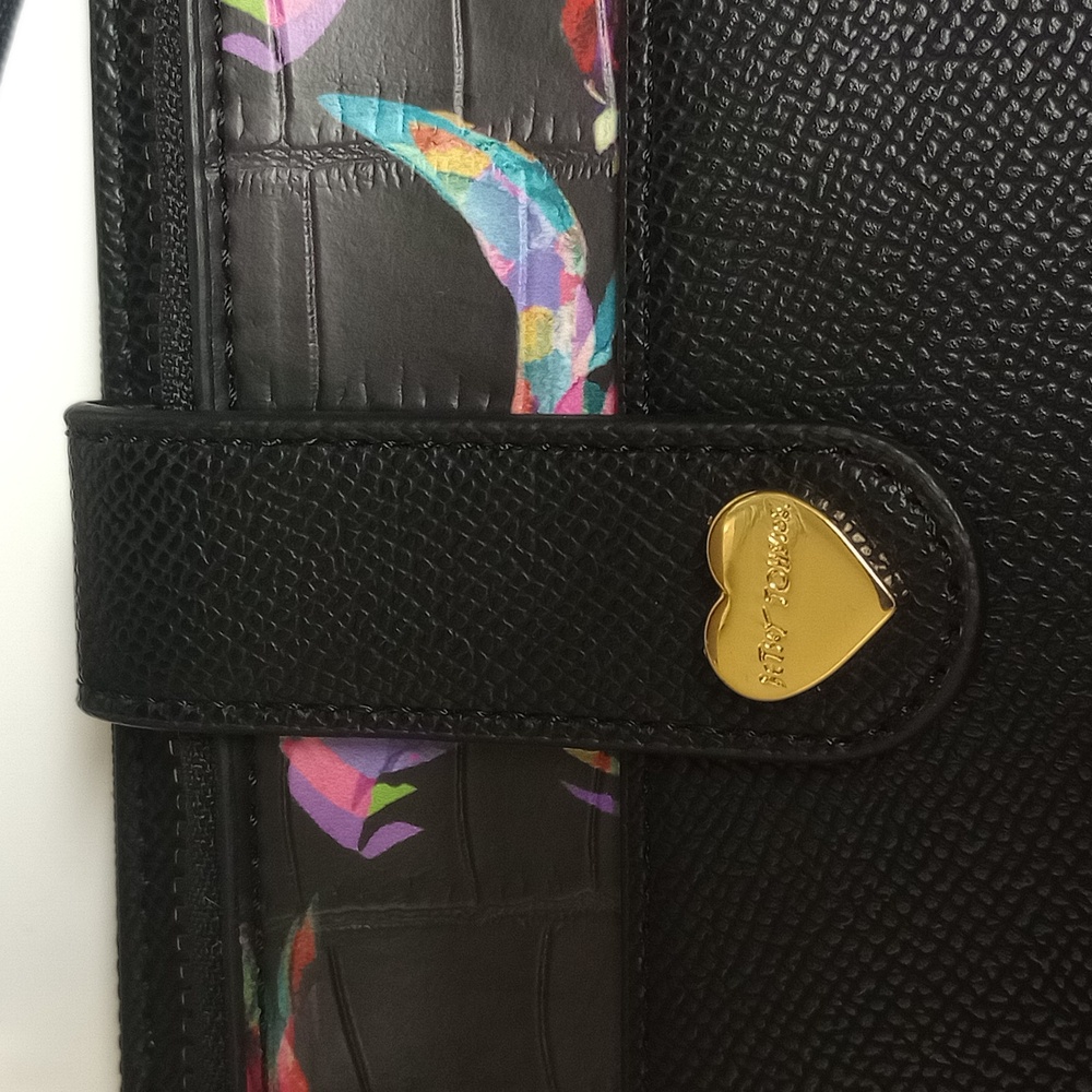 🆕 BETSEY JOHNSON "BIRDS OF PARADISE" BLACK CROSSBODY BAG WITH PULLOUT POUCH - Picture 6 of 15